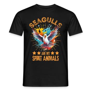 Colorful seagull paint blobs paint splashes - Men's T-Shirt - black - Front - AI Model Male 178 light (178cm)