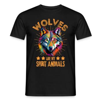 Colorful wolf paint splash blobs of paint - Men's T-Shirt - black - Front - AI Model Male 178 light (178cm)