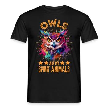 Bunte Eule - Männer T-Shirt - Schwarz - Vorne - AI Model Male 178 light (178cm)