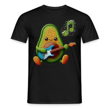 FLAVOR AND MUSIC, AVOCADO PLAYING ELECTRIC GUITAR - Men's T-Shirt - black - Front - AI Model Male 178 light (178cm)