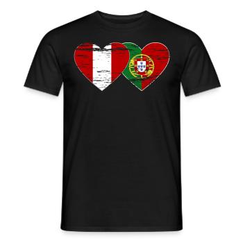 Peru Portugal Flag Heart Used - Men's T-Shirt - black - Front - AI Model Male 178 light (178cm)