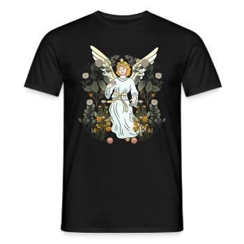 Spring, Nature, Angel, Flowers, Blossoms, Flora, Botany - Men's T-Shirt - black - Front - AI Model Male 178 light (178cm)