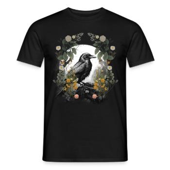 Corbeau, Nature, Fleurs, Corbeau, Corbeaux, Corbeaux, Printemps Sombre - T-shirt homme - noir - Devant - AI Model Male 178 light (178cm)