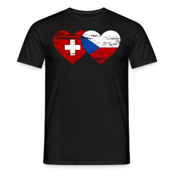 Suisse République Tchèque Drapeau Coeur Utilisé - T-shirt homme - noir - Devant - AI Model Male 178 light (178cm)
