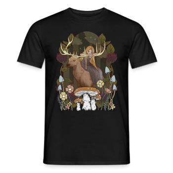 Fairy Tale Fairy Tale Character Girl Forest Nature Deer - Men's T-Shirt - black - Front - AI Model Male 178 light (178cm)