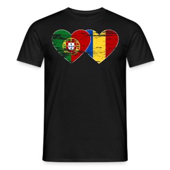 Portugal Romania Flag Heart Used - Men's T-Shirt - black - Front - AI Model Male 178 light (178cm)