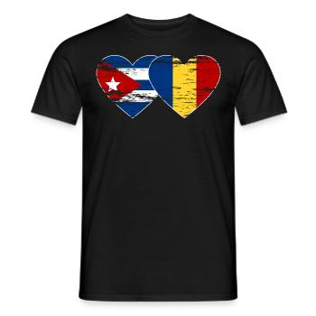 Cuba Romania Flag Heart Used - Men's T-Shirt - black - Front - AI Model Male 178 light (178cm)