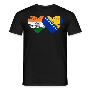 India Bosnia Flag Heart Used - Men's T-Shirt - black - Front - AI Model Male 178 light (178cm)