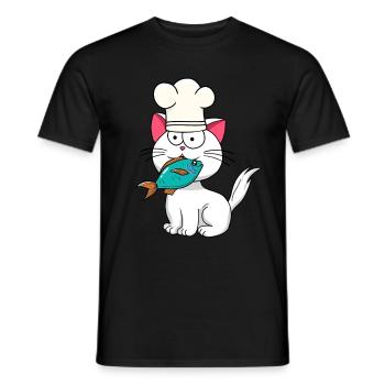 Katze Fisch Koch Kochkunst Hobbykoch Katzen Fische - Männer T-Shirt - Schwarz - Vorne - AI Model Male 178 light (178cm)