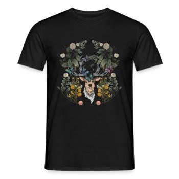 Deer head spring nature flowers deer antlers - Men's T-Shirt - black - Front - AI Model Male 178 light (178cm)