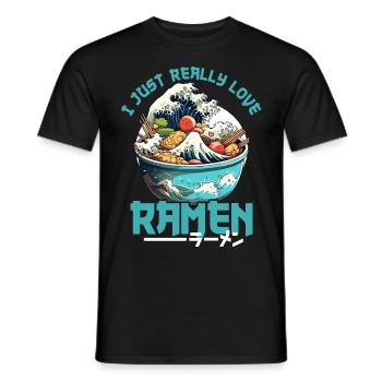 Kanagawa Wave Ramen Bowl Kawaii Japanese - Men's T-Shirt - black - Front - AI Model Male 178 light (178cm)