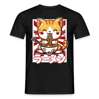 Cat Loves Ramen Bowl Kawaii Anime - T-shirt homme - noir - Devant - AI Model Male 178 light (178cm)