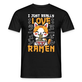 Cat Loves Ramen Bowl Kawaii Anime - T-shirt homme - noir - Devant - AI Model Male 178 light (178cm)