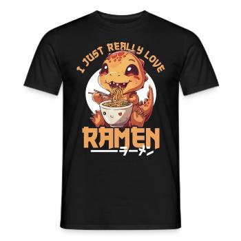 Dinosaure Aime Ramen Bowl Kawaii Anime - T-shirt homme - noir - Devant - AI Model Male 178 light (178cm)