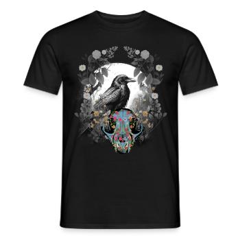 Dark Fantasy Crow Skull Bone Horror Woodland Animal - Men's T-Shirt - black - Front - AI Model Male 178 light (178cm)