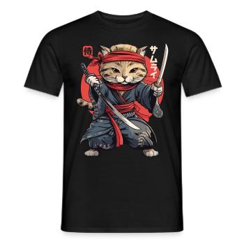 Samurai Cat Kawaii Japanische Ninja Katze - Männer T-Shirt - Schwarz - Vorne - AI Model Male 178 light (178cm)