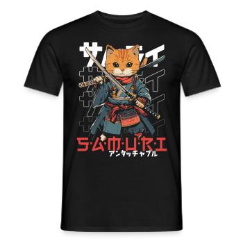 Samurai Cat Kawaii Japanese Ninja Cat - Men's T-Shirt - black - Front - AI Model Male 178 light (178cm)