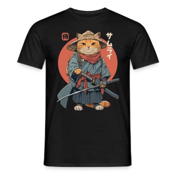 Chat Samouraï Chat Ninja Japonais Kawaii - T-shirt homme - noir - Devant - AI Model Male 178 light (178cm)