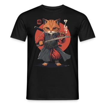 Chat Samouraï Chat Ninja Japonais Kawaii - T-shirt homme - noir - Devant - AI Model Male 178 light (178cm)