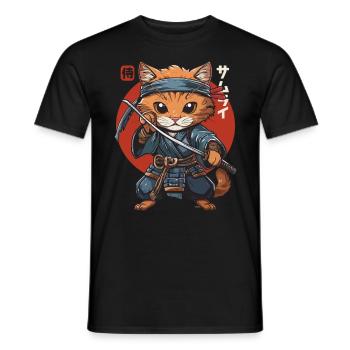 Samurai Cat Kawaii Japanese Ninja Cat - Men's T-Shirt - black - Front - AI Model Male 178 light (178cm)