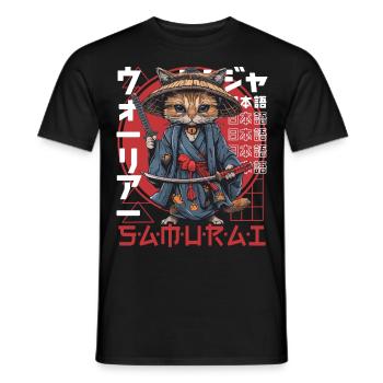 Chat Samouraï Chat Ninja Japonais Kawaii - T-shirt homme - noir - Devant - AI Model Male 178 light (178cm)