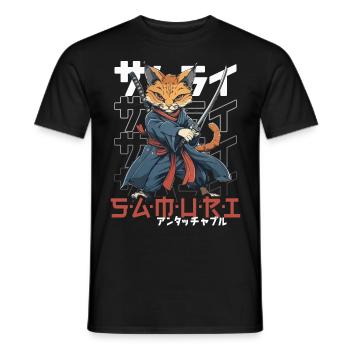 Samurai Cat Kawaii Japanische Ninja Katze - Männer T-Shirt - Schwarz - Vorne - AI Model Male 178 light (178cm)