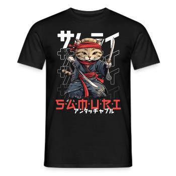 Samurai Cat Kawaii Japanische Ninja Katze - Männer T-Shirt - Schwarz - Vorne - AI Model Male 178 light (178cm)
