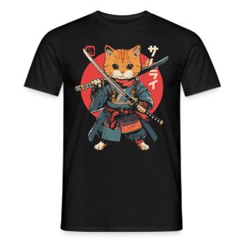 Samurai Cat Kawaii Japanische Ninja Katze - Männer T-Shirt - Schwarz - Vorne - AI Model Male 178 light (178cm)