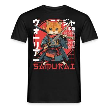 Chat Samouraï Chat Ninja Japonais Kawaii - T-shirt homme - noir - Devant - AI Model Male 178 light (178cm)