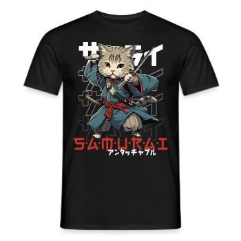 Samurai Cat Kawaii Japanische Ninja Katze - Männer T-Shirt - Schwarz - Vorne - AI Model Male 178 light (178cm)