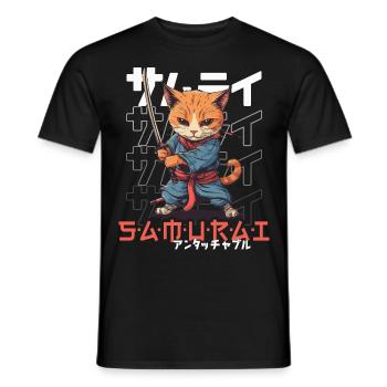 Samurai Cat Kawaii Japanese Ninja Cat - Men's T-Shirt - black - Front - AI Model Male 178 light (178cm)