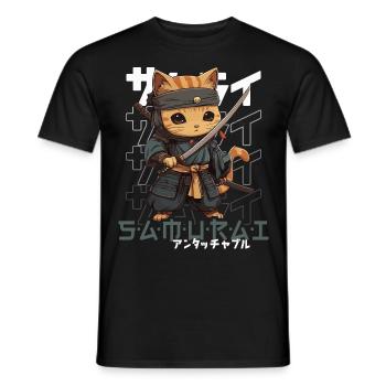 Samurai Cat Kawaii Japanese Ninja Cat - Men's T-Shirt - black - Front - AI Model Male 178 light (178cm)