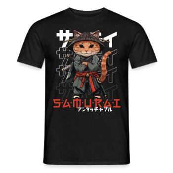Samurai Cat Kawaii Japanese Ninja Cat - Men's T-Shirt - black - Front - AI Model Male 178 light (178cm)
