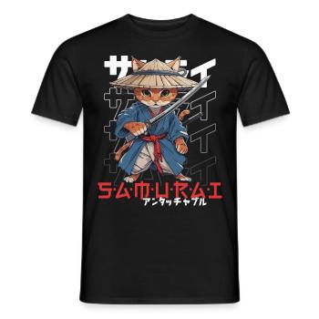 Samurai Cat Kawaii Japanese Ninja Cat - Men's T-Shirt - black - Front - AI Model Male 178 light (178cm)