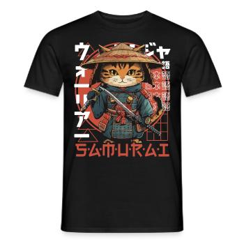 Chat Samouraï Chat Ninja Japonais Kawaii - T-shirt homme - noir - Devant - AI Model Male 178 light (178cm)