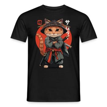 Chat Samouraï Chat Ninja Japonais Kawaii - T-shirt homme - noir - Devant - AI Model Male 178 light (178cm)