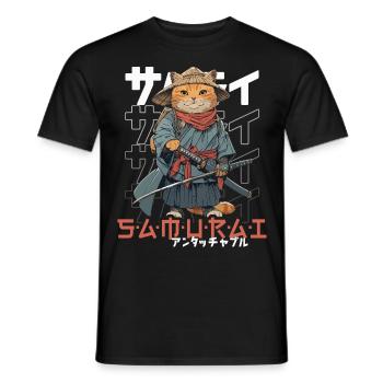 Samurai Cat Kawaii Japanese Ninja Cat - Men's T-Shirt - black - Front - AI Model Male 178 light (178cm)