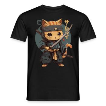 Samurai Cat Kawaii Japanese Ninja Cat - Men's T-Shirt - black - Front - AI Model Male 178 light (178cm)
