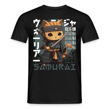 Chat Samouraï Chat Ninja Japonais Kawaii - T-shirt homme - noir - Devant - AI Model Male 178 light (178cm)
