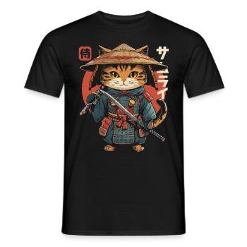 Samurai Cat Kawaii Japanische Ninja Katze - Männer T-Shirt - Schwarz - Vorne - AI Model Male 178 light (178cm)