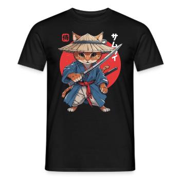Chat Samouraï Chat Ninja Japonais Kawaii - T-shirt homme - noir - Devant - AI Model Male 178 light (178cm)