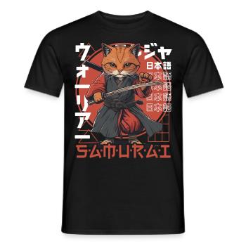 Samurai Cat Kawaii Japanese Ninja Cat - Men's T-Shirt - black - Front - AI Model Male 178 light (178cm)