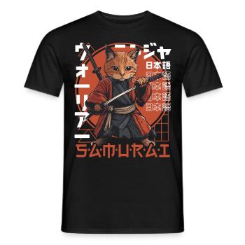 Chat Samouraï Chat Ninja Japonais Kawaii - T-shirt homme - noir - Devant - AI Model Male 178 light (178cm)