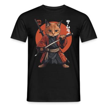Samurai Cat Kawaii Japanese Ninja Cat - Men's T-Shirt - black - Front - AI Model Male 178 light (178cm)