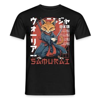 Chat Samouraï Chat Ninja Japonais Kawaii - T-shirt homme - noir - Devant - AI Model Male 178 light (178cm)
