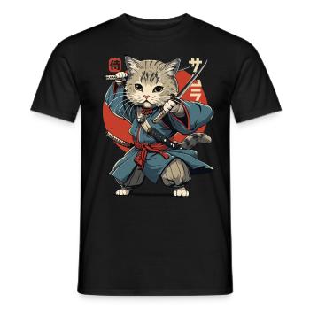 Chat Samouraï Chat Ninja Japonais Kawaii - T-shirt homme - noir - Devant - AI Model Male 178 light (178cm)
