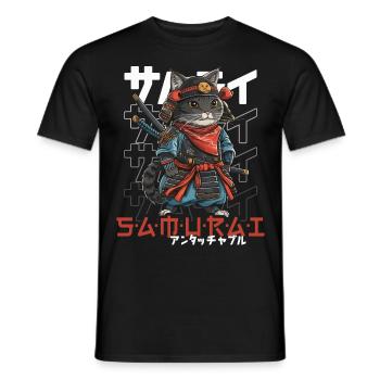 Samurai Cat Kawaii Japanese Ninja Cat - Men's T-Shirt - black - Front - AI Model Male 178 light (178cm)