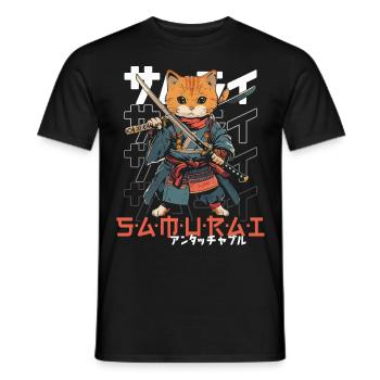 Chat Samouraï Chat Ninja Japonais Kawaii - T-shirt homme - noir - Devant - AI Model Male 178 light (178cm)