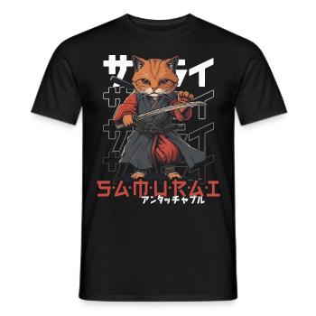 Samurai Cat Kawaii Japanese Ninja Cat - Men's T-Shirt - black - Front - AI Model Male 178 light (178cm)
