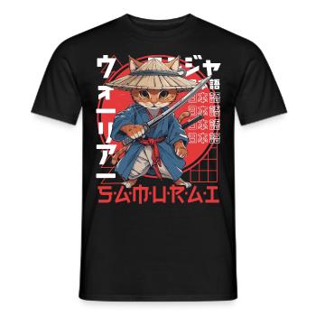 Samurai Cat Kawaii Japanese Ninja Cat - Men's T-Shirt - black - Front - AI Model Male 178 light (178cm)